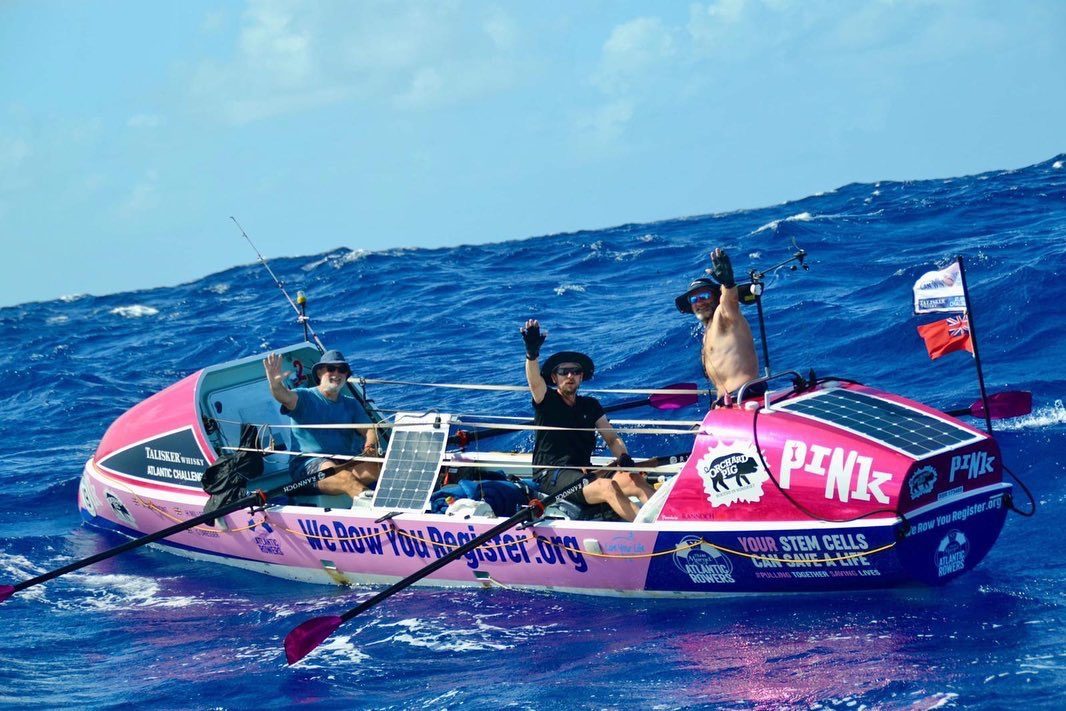 Ocean rowing boat We Row You Register.org at sea during the Talisker Whisky Atlantic Challenge.