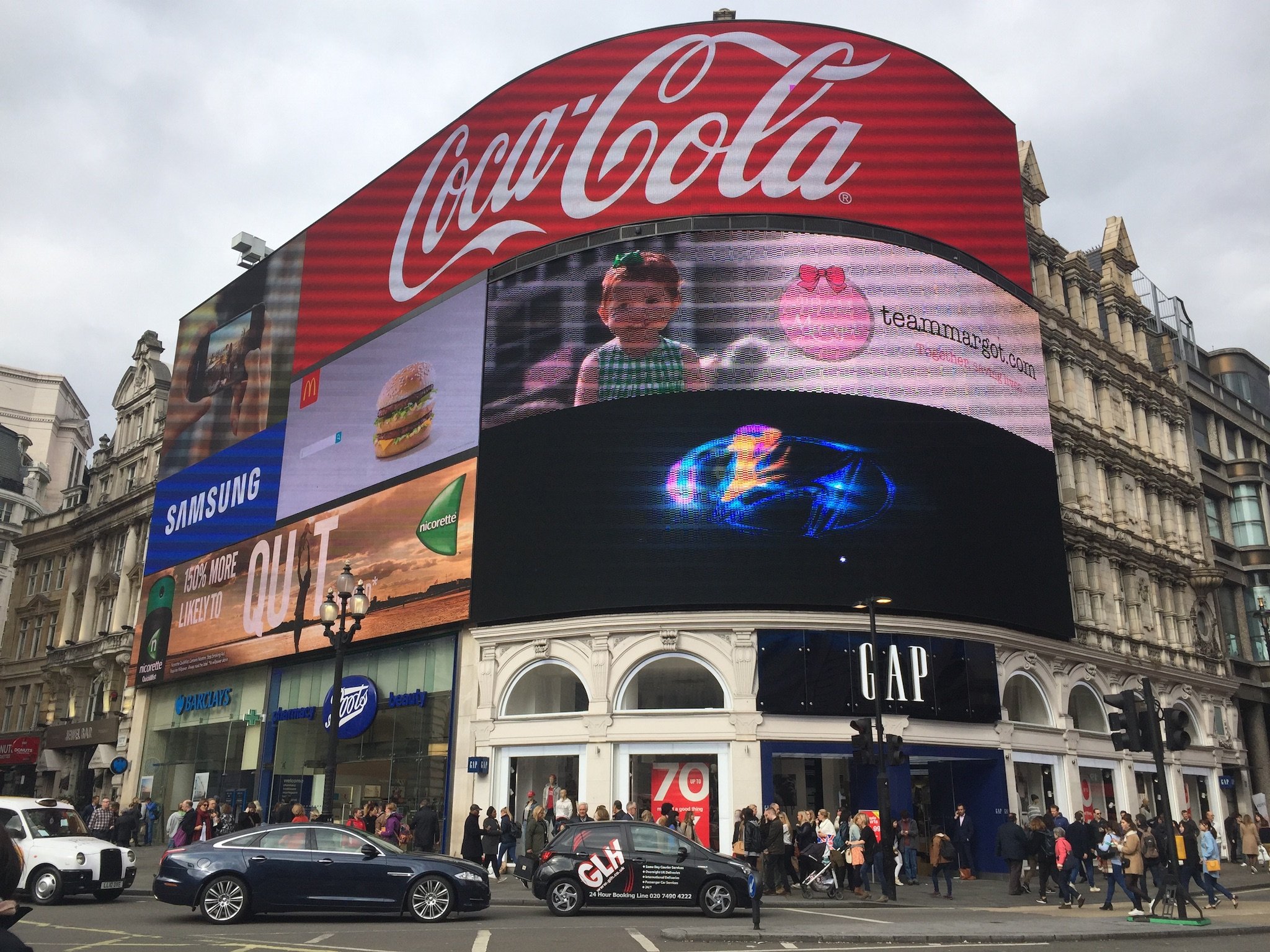 Team Margot at Piccadilly Circus.