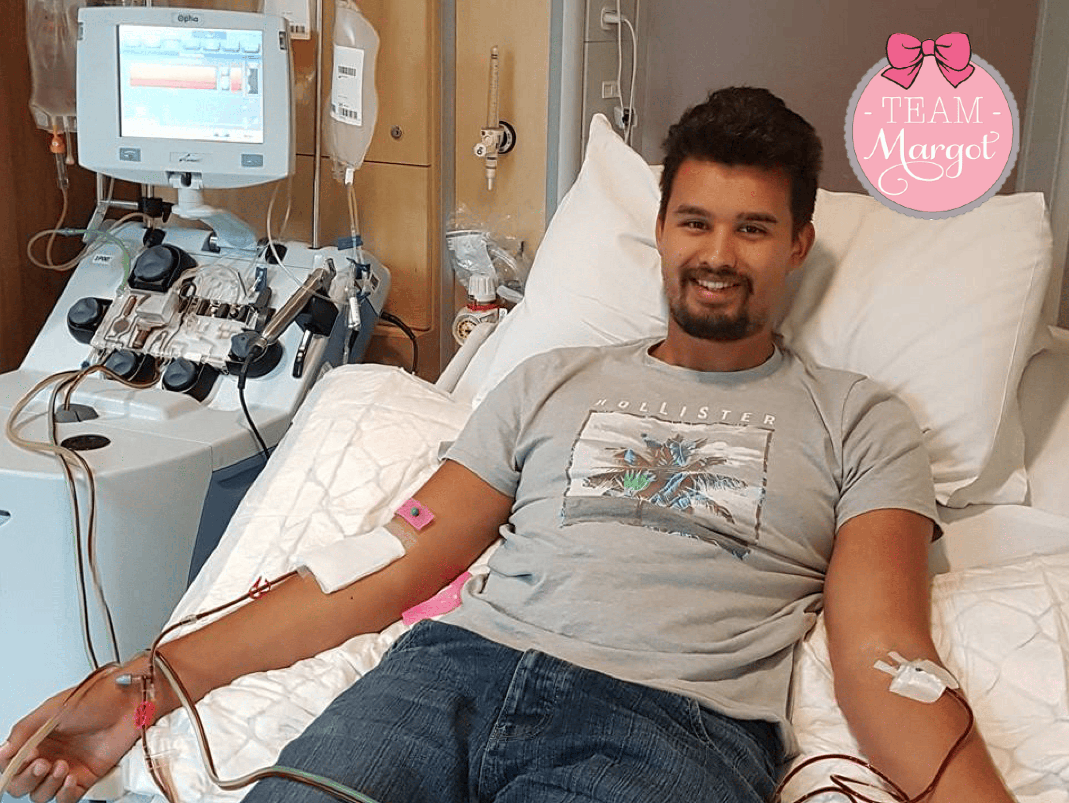 Sam donating stem cells via peripheral blood stem cell donation