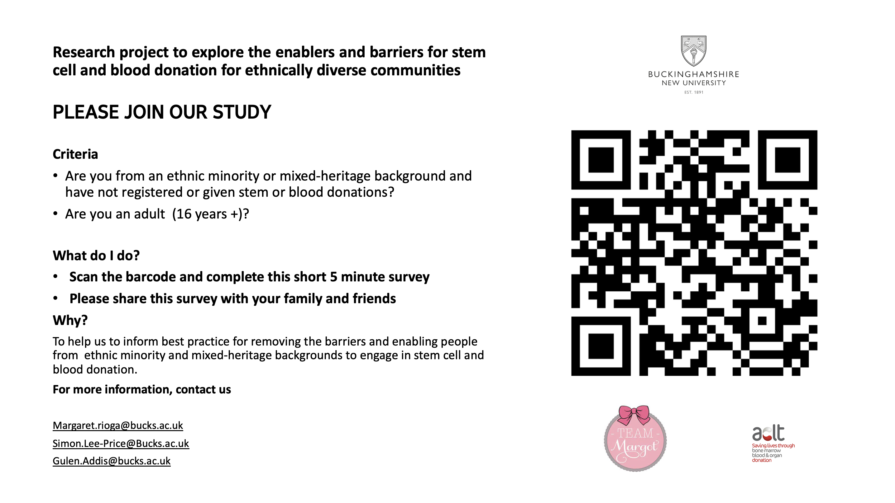 Research project to explore the enablers and barriers for stem cell and blood donation for ethnically diverse communities